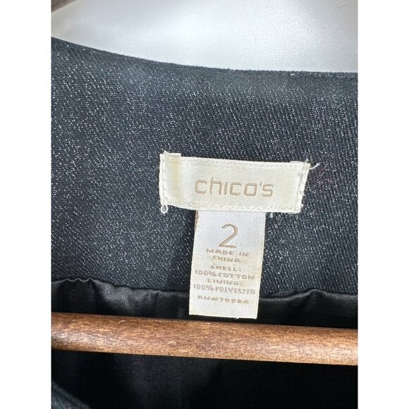 Chico’s Black Beaded Sequined Hook And Eye Closure Jacket Size 2 US L - Picture 6 of 9